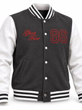 Ghost Face 96 Scream Graphic Black White Varsity Jacket